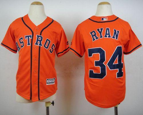 Astros #34 Nolan Ryan Orange Cool Base Stitched Youth MLB Jersey - Click Image to Close